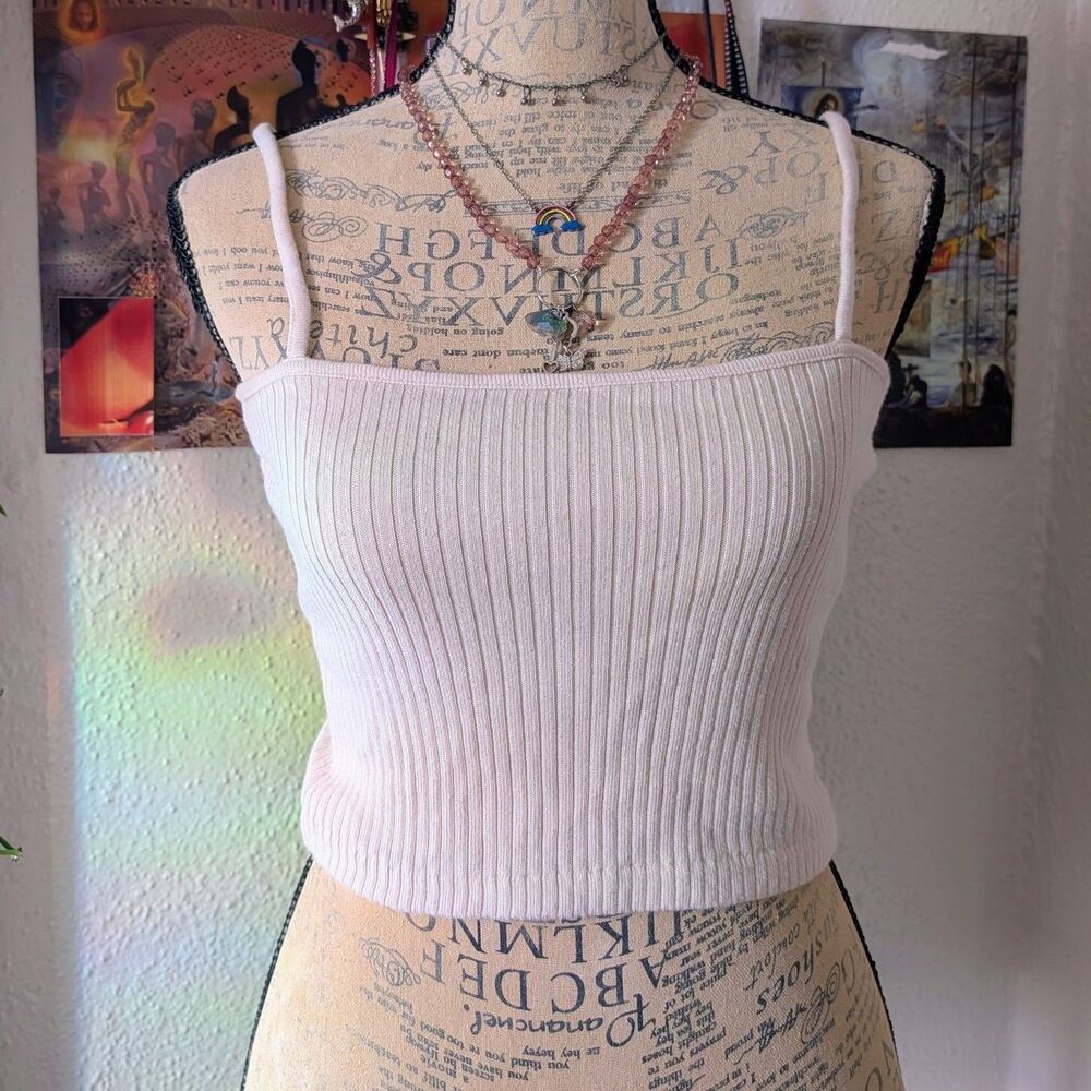 Brandy Melville Ribbed White Strappy Crop Top